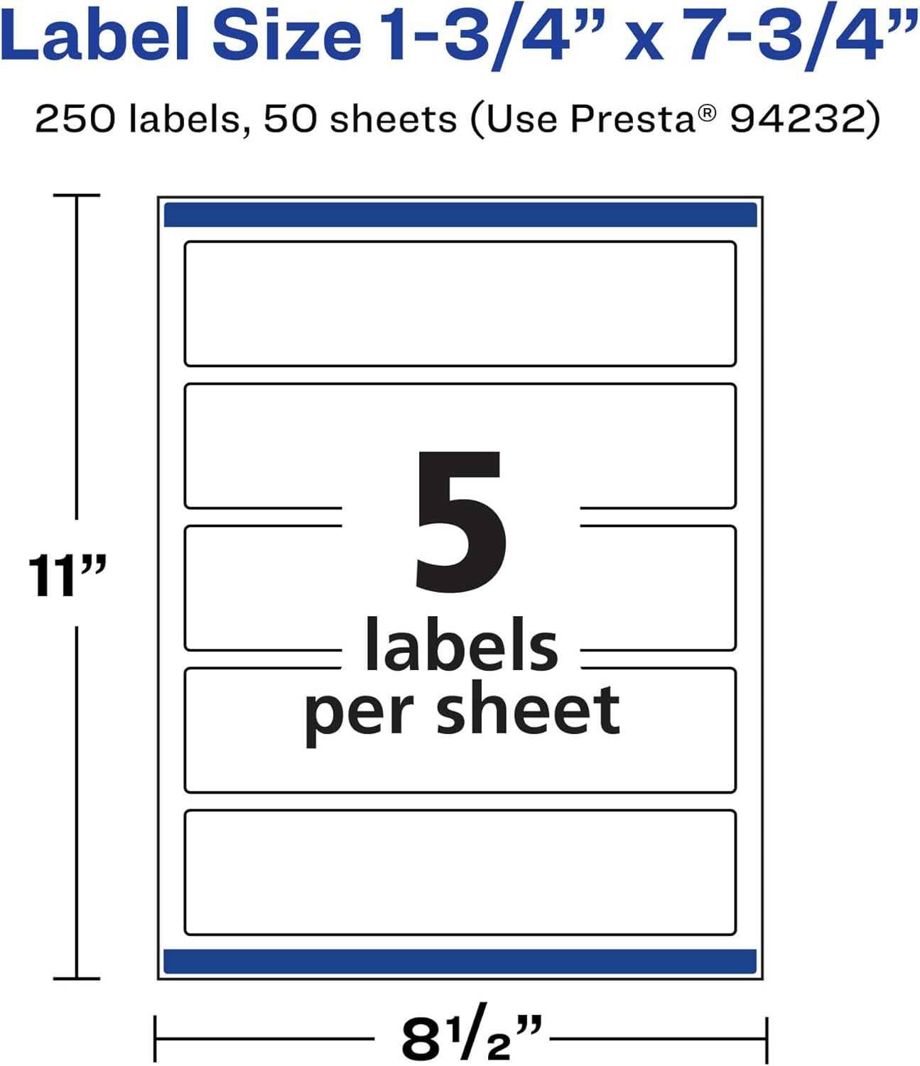 AVERY Matte White Rectangle Labels, Sure Feed Technology, 1.75" x 7.75"