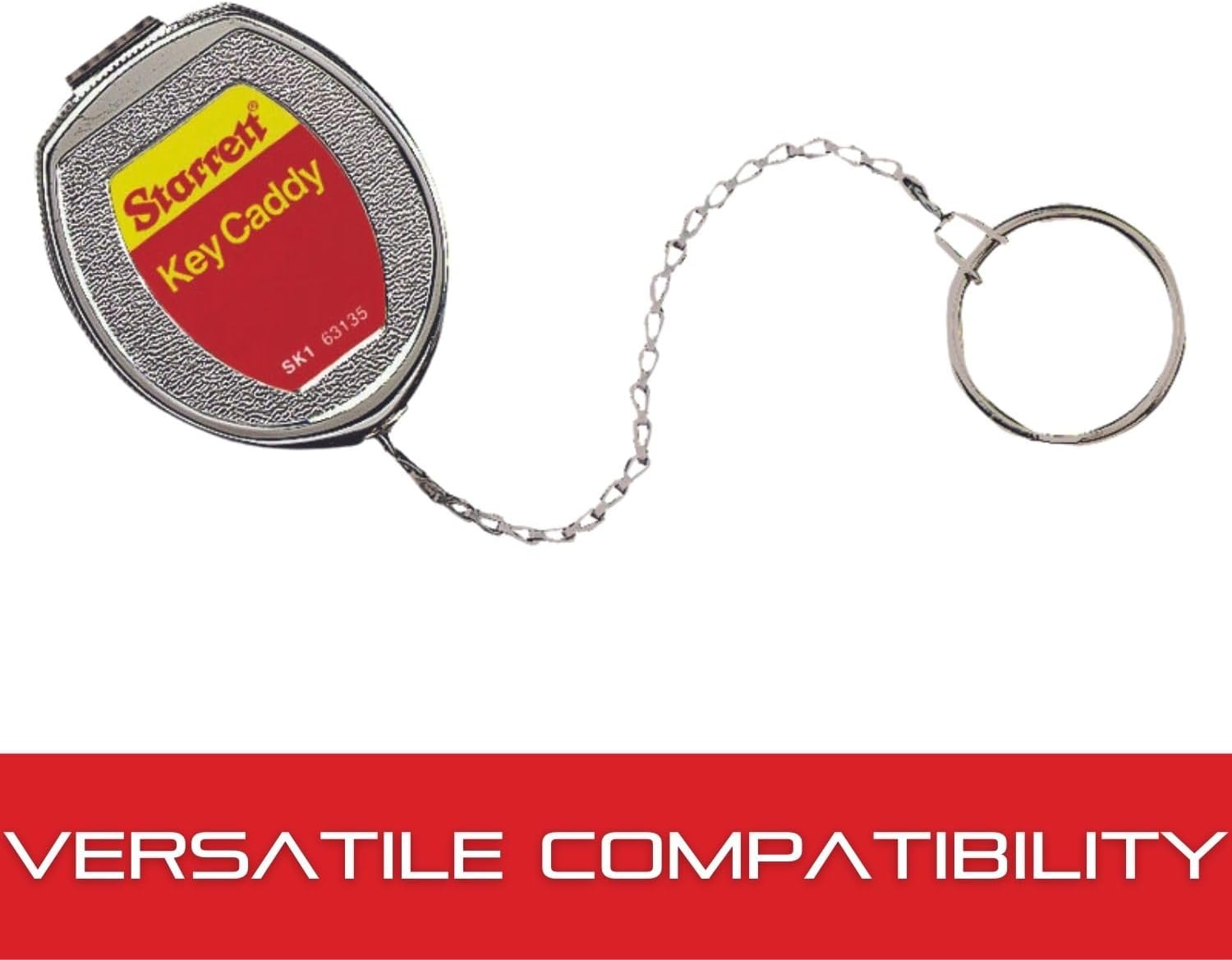 Starrett Key Caddy with 21" Stainless Steel Chain, Heavy-Duty Die-Cast Zinc Case, Large Key Ring, Retractable Design - SK1