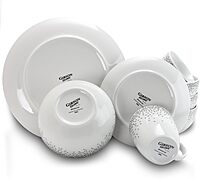 Gibson Platinum Dots 16-Piece Round Ceramic Dinnerware Set, White/Silver