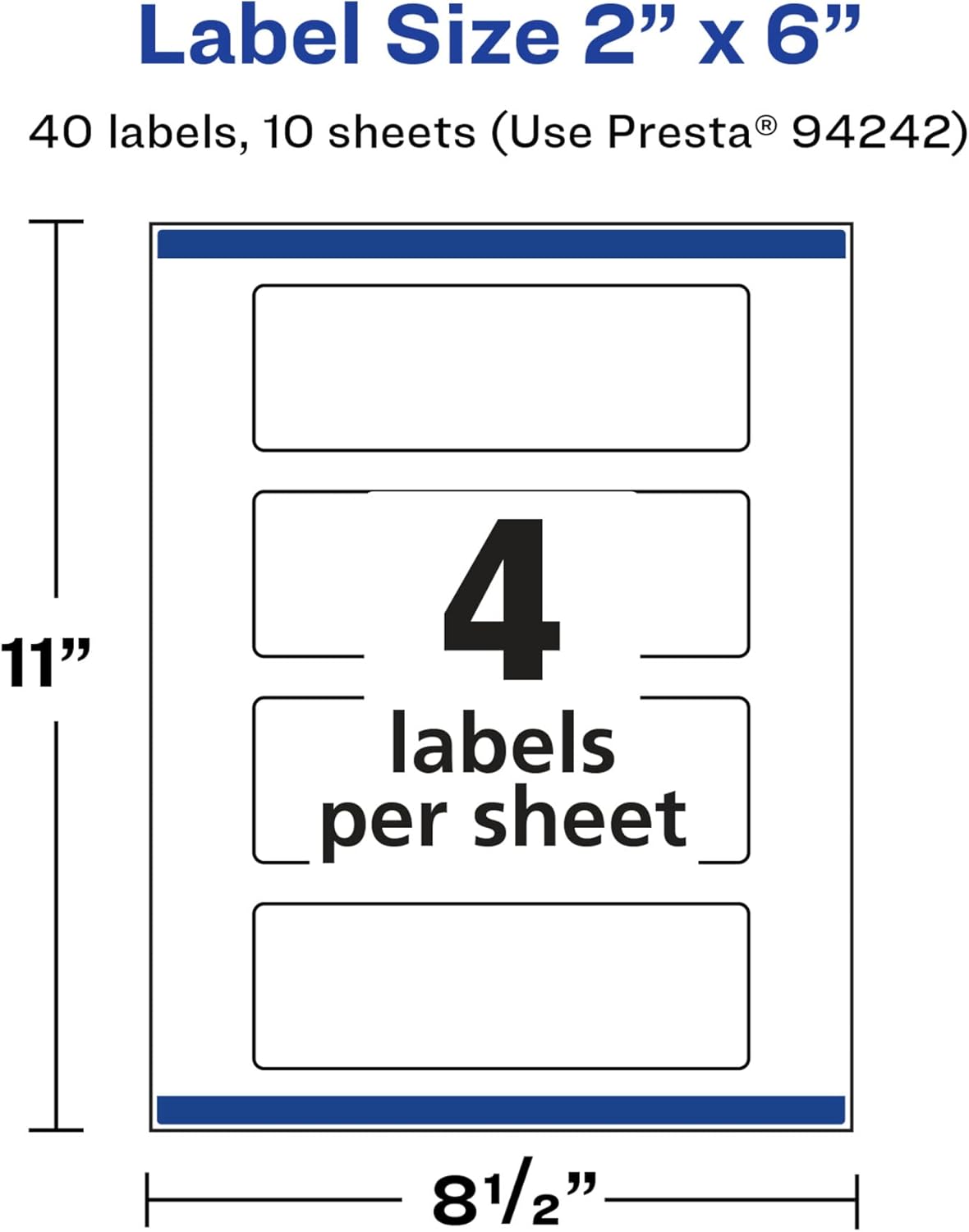 Avery Glossy White Rectangle Labels, Sure Feed Technology, 2" x 6", 40 Glossy White Labels, Print-to-The-Edge