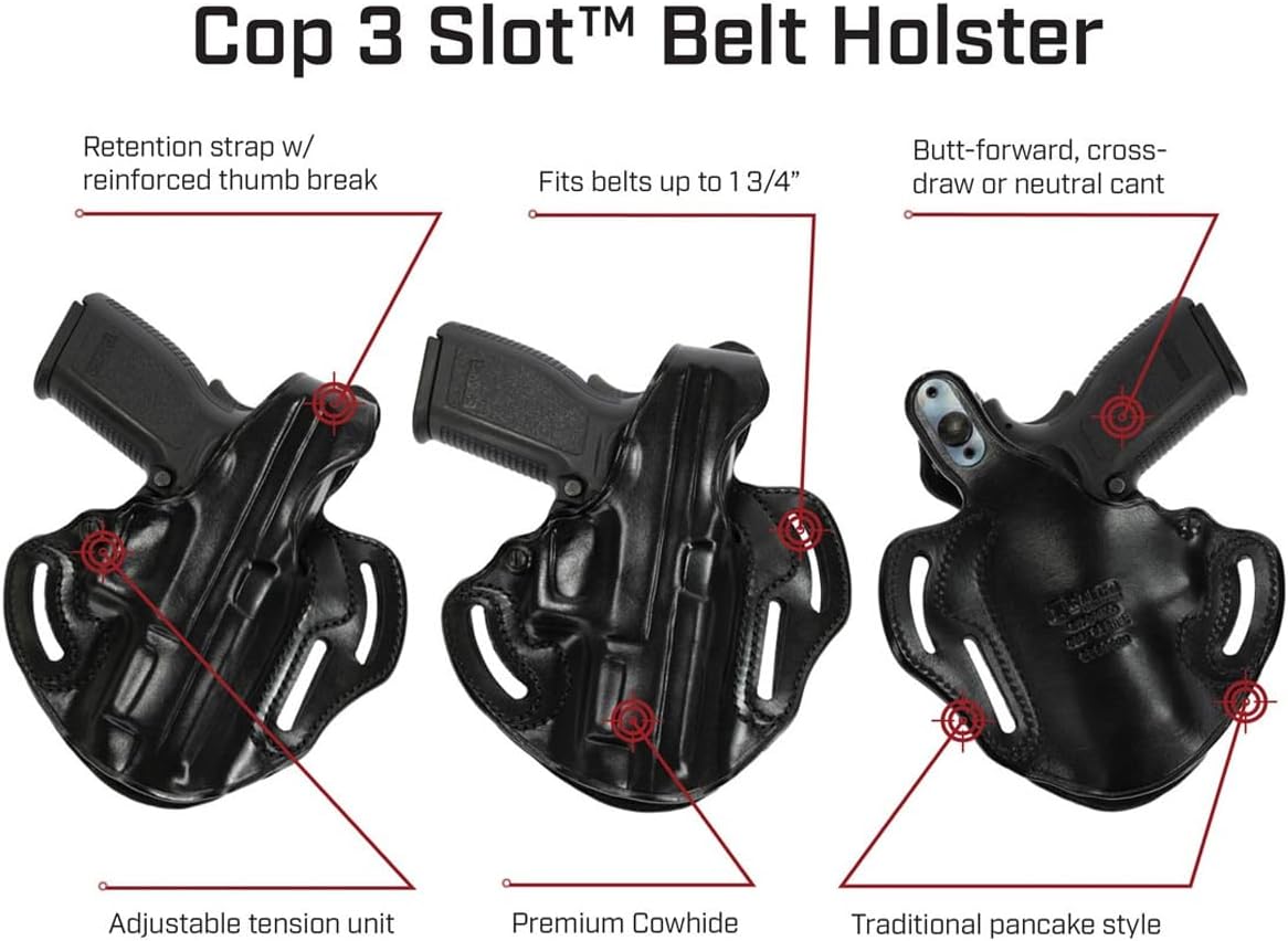 GALCO COP 3 Slot Strongside/Crossdraw Leather Belt Holster - Fits Belts up to 1 3/4" - Compatible with Sig Sauer M18