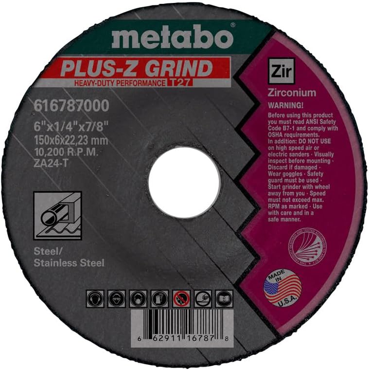 Metabo 4-1/2-inch Plus-Z Grinding Wheel | Type 27 | 4.5" x 1/4" x 5/8"-11 | ZA24T | Zirconia Alumina | Super Performance