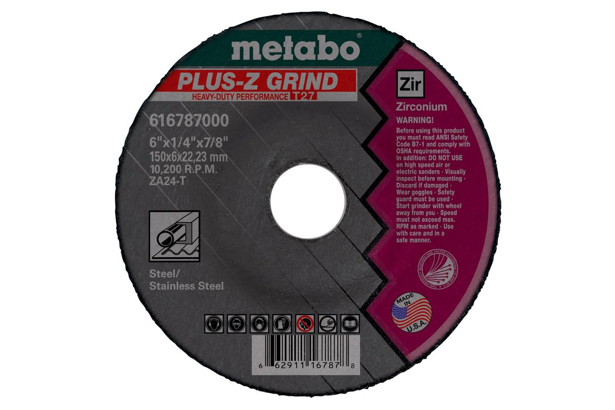 Metabo 4-1/2-inch Plus-Z Grinding Wheel | Type 27 | 4.5" x 1/4" x 5/8"-11 | ZA24T | Zirconia Alumina | Super Performance