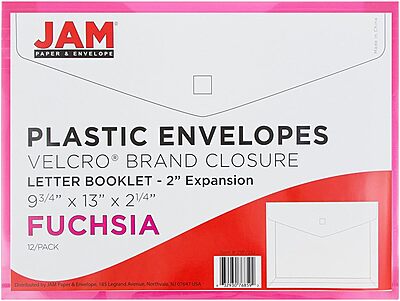 JAM PAPER Plastic Booklet Expansion Envelopes with Hook & Loop Closure - Letter