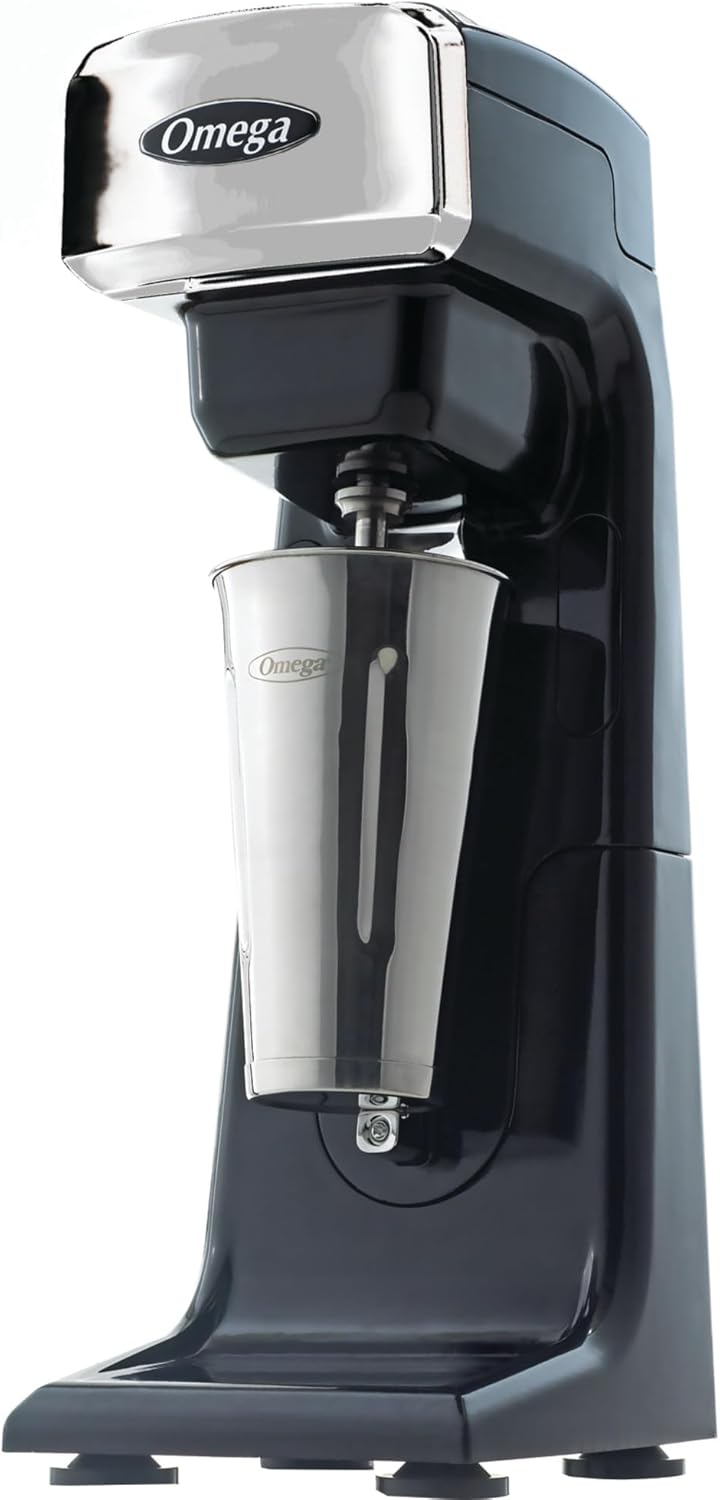 Omega M1000 Commercial Milk Shake Maker Single Spindle, 1/3 Horsepower, Black/Silver