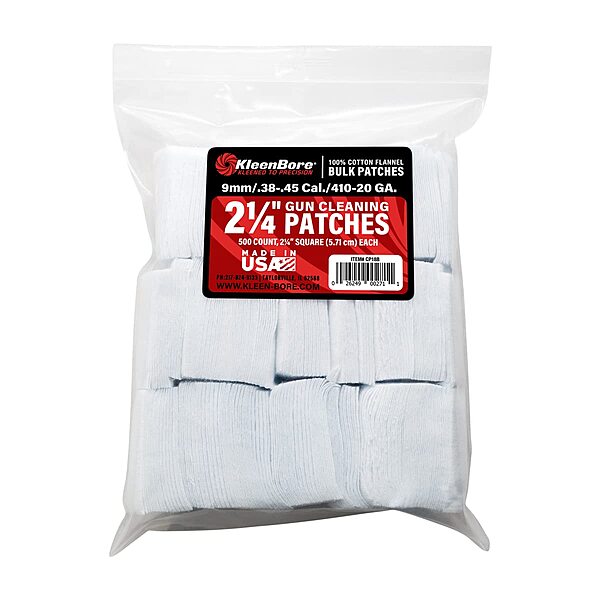 KleenBore SuperShooter Patch 38-45/410-20 2.25" Cotton 500Pk, White