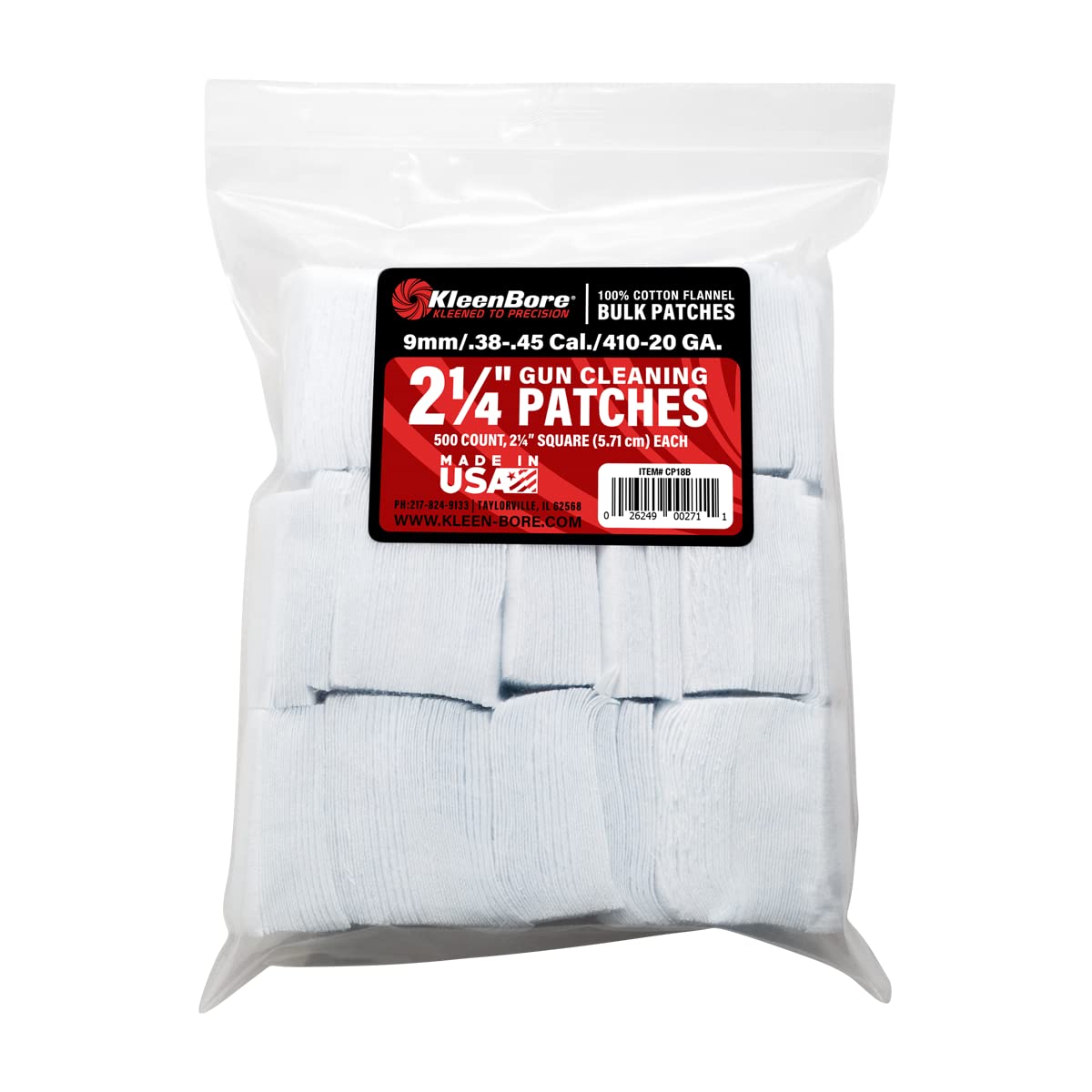 KleenBore SuperShooter Patch 38-45/410-20 2.25" Cotton 500Pk, White