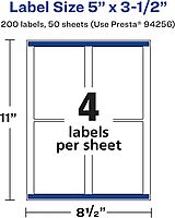 Avery Matte White Removable Rectangle Labels, Sure Feed Technology, 5" x 3.5"