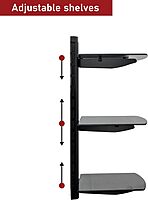 MegaMounts Tempered Glass 3-Shelf Multimedia Mounting Unit, 9.84inH x 23.62inW x 14.17inD, Black