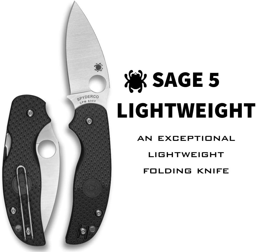Spyderco Sage 5 Folding Pocket Knife with 3" CPM S30V Steel Blade and FRN Handle - Lightweight - C123PBK