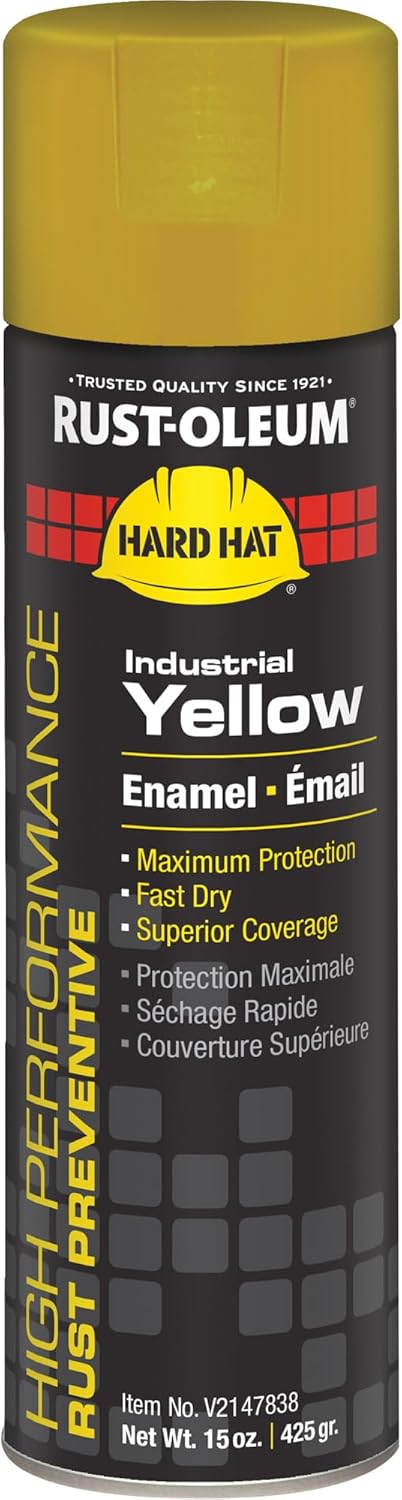 Rust-Oleum Hard Hat High Performance V2100 System Rust Preventive Enamel Spray Paint, 15 Oz, Gloss Industrial Yellow