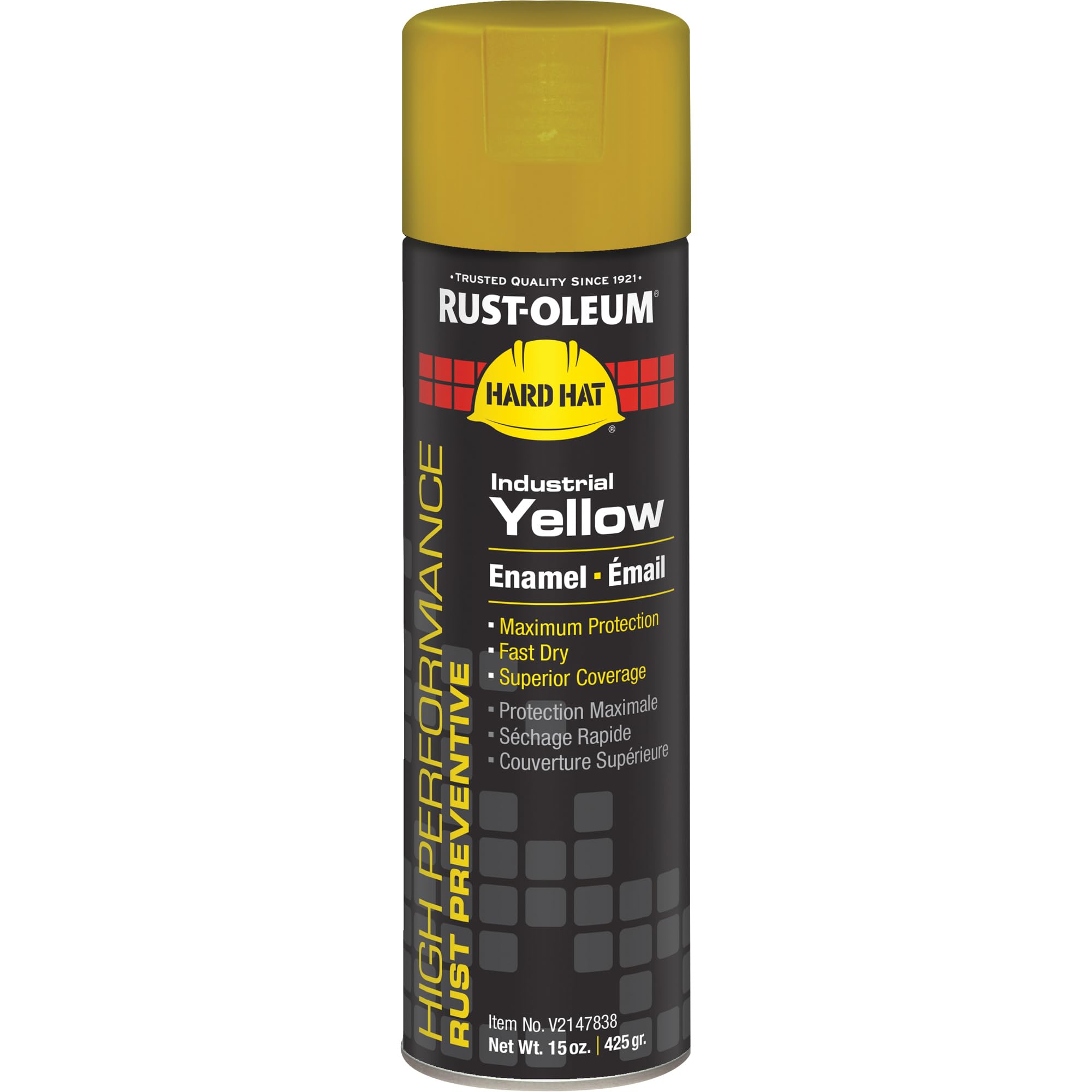 Rust-Oleum Hard Hat High Performance V2100 System Rust Preventive Enamel Spray Paint, 15 Oz, Gloss Industrial Yellow