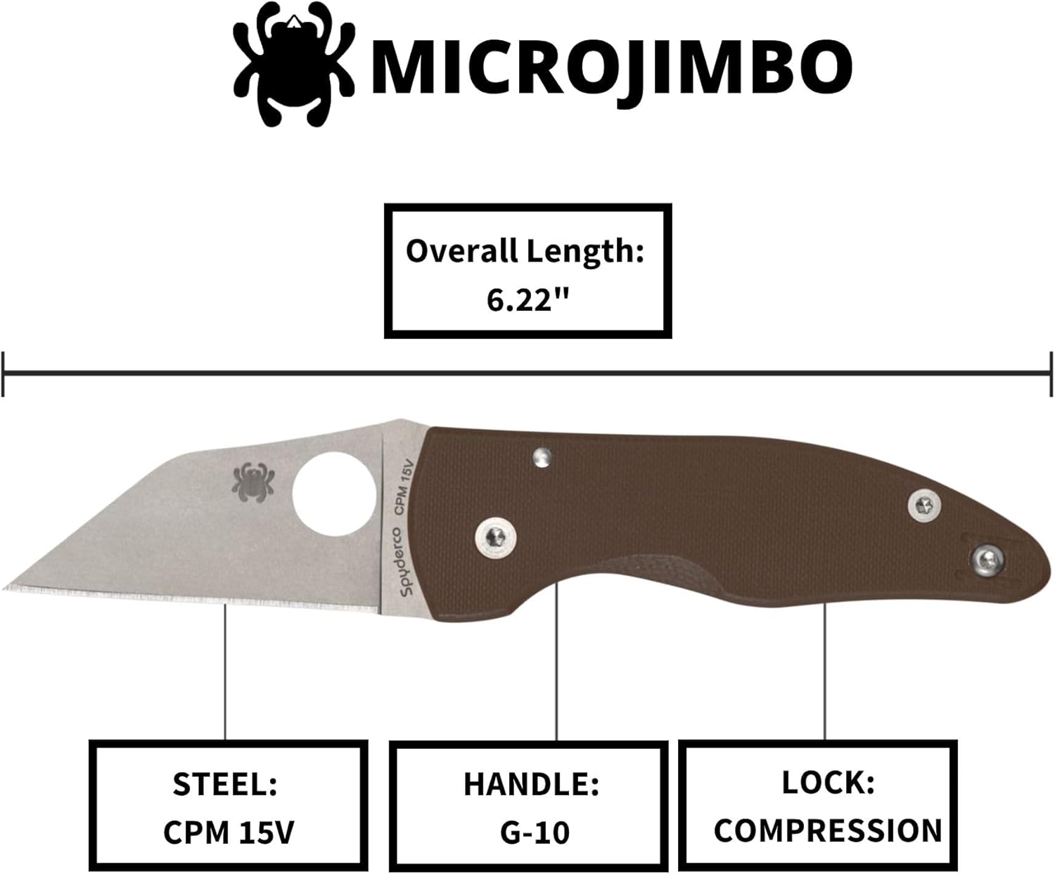 Spyderco MicroJimbo Ultra-Compact Pocket Knife - CPM 15V Steel Blade with G-10 Handle, Compression Lock, Brown