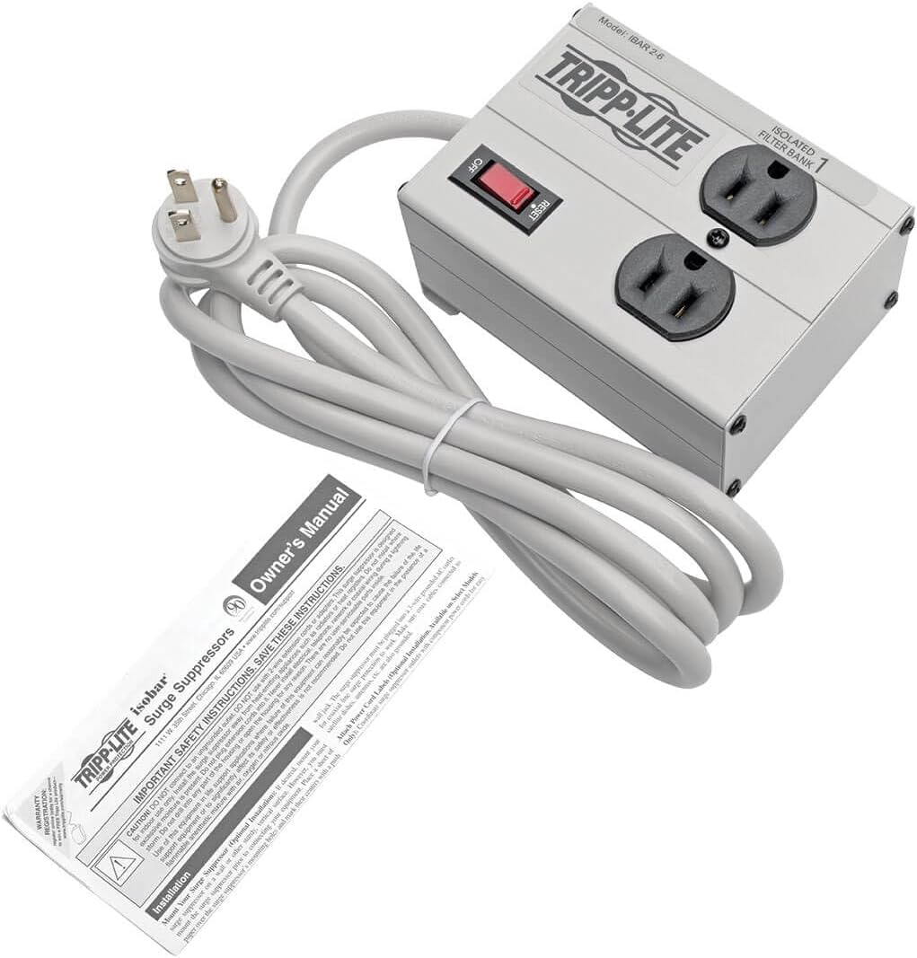Tripp Lite IBAR2-6D Isobar 2 Outlet Surge Protector Power Strip, 6ft Cord, Right-Angle Plug, Metal