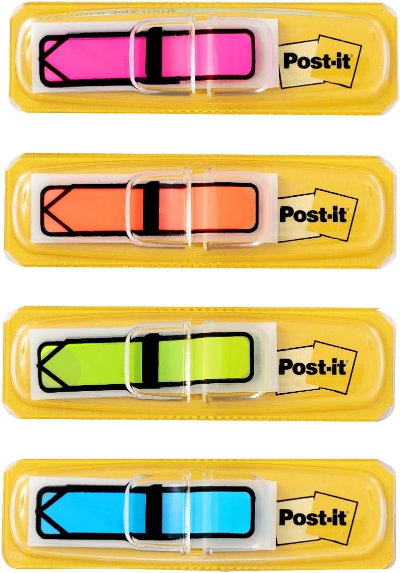 Post-it Arrow Flags, Assorted Bright Colors, .47 in Wide, 24/Dispenser, 4 Dispensers/Pack (684-ARR4)