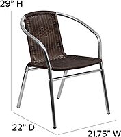 Flash Furniture Commercial Aluminum and Dark Brown Rattan Indoor-Outdoor Restaurant Stack Chair Aluminum and Dark Brown Set of 1