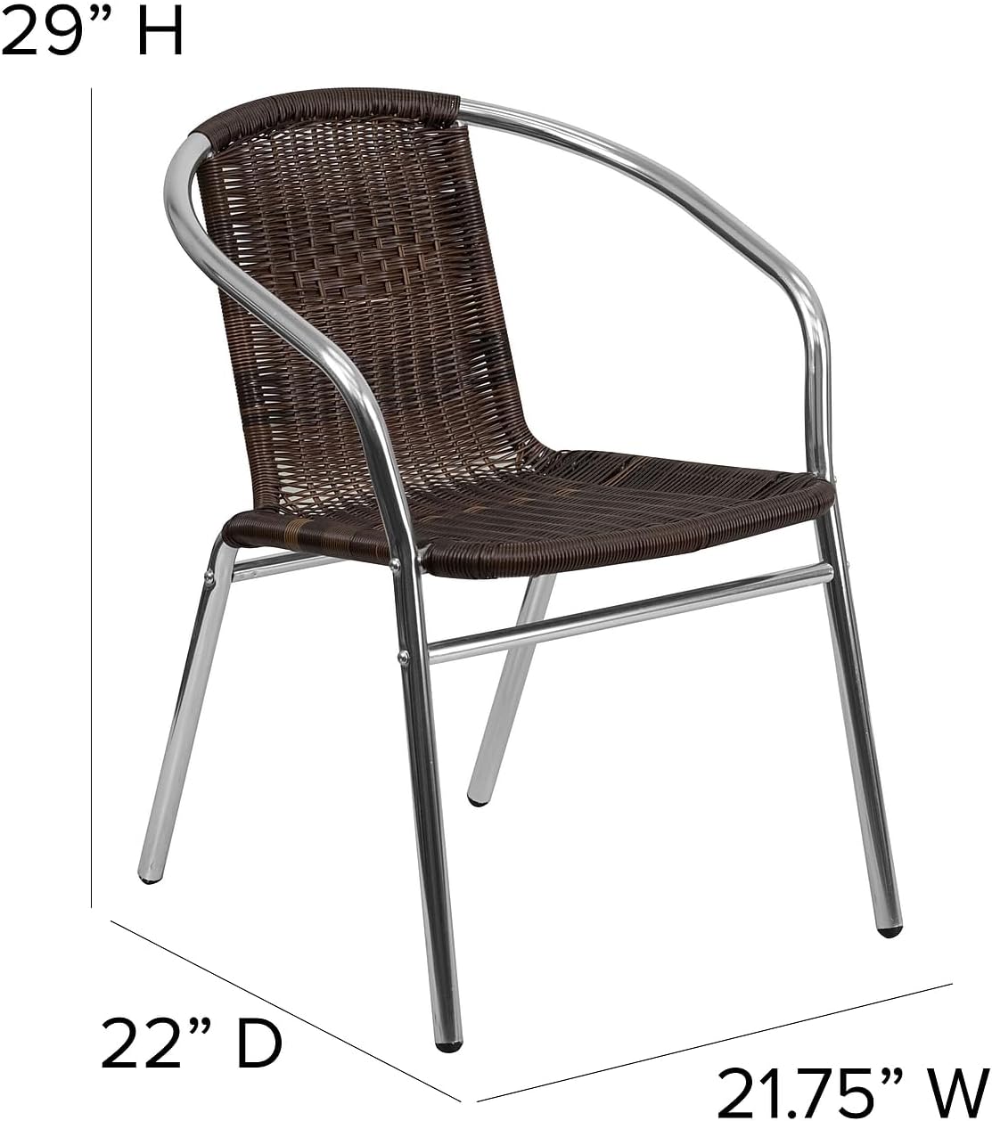 Flash Furniture Commercial Aluminum and Dark Brown Rattan Indoor-Outdoor Restaurant Stack Chair Aluminum and Dark Brown Set
