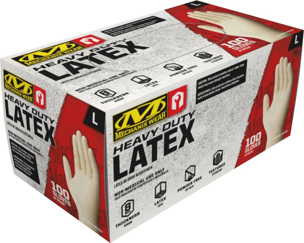 Mechanix Wear 7 Mil Heavy Duty Latex Disposable Gloves - Powder-Free, Textured Grip