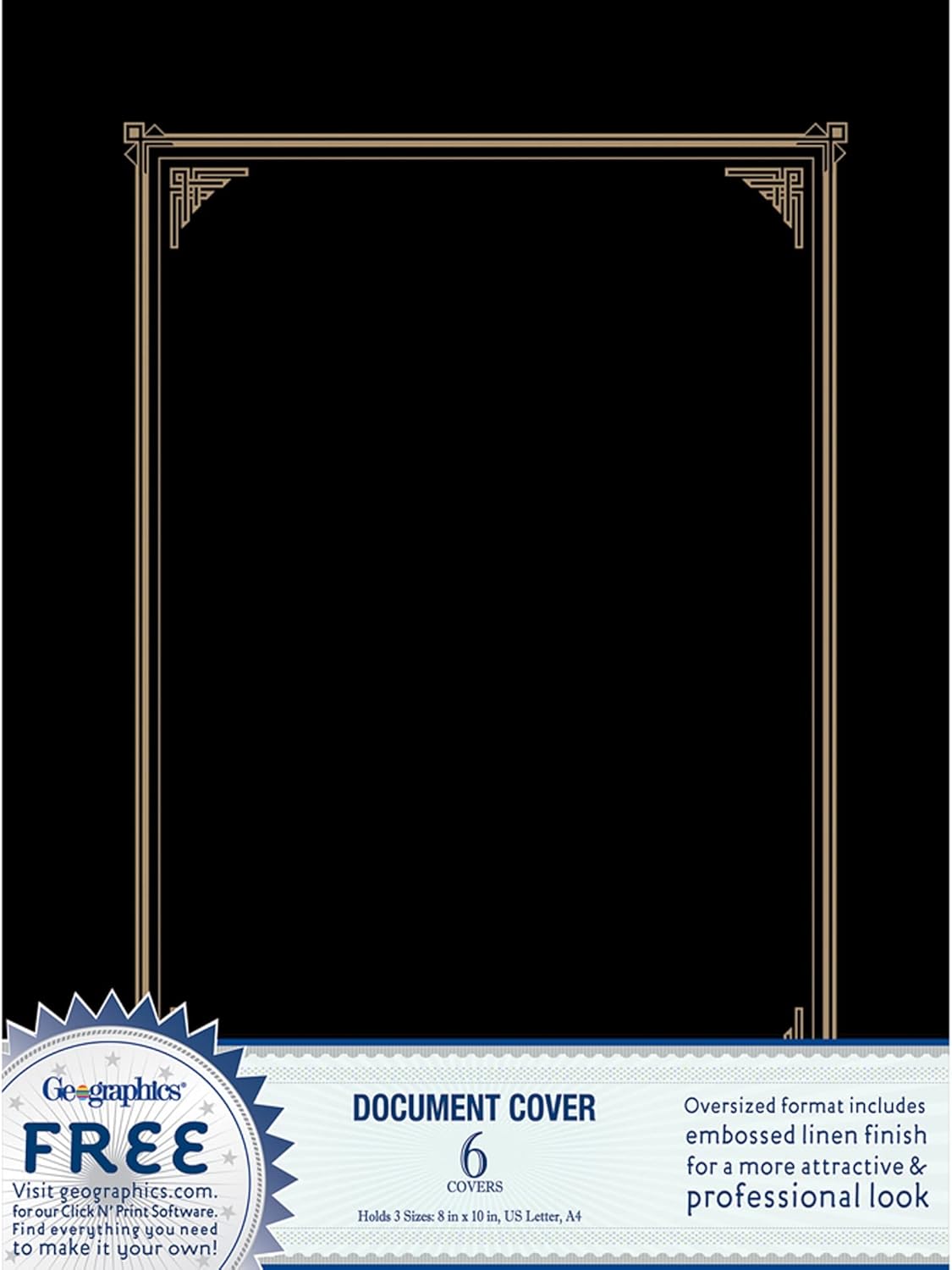 Geographics Classic Linen Certificate/Document Covers, 12.5 x 9.75 in, Black, 30% Recycled, 6 Pack