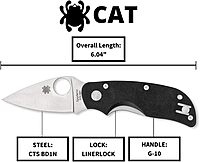 Spyderco Cat Value Knife with 2.50" CTS BD1N Stainless Steel and Durable Black G-10 Handle - PlainEdge - C129GP