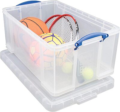 Really Useful Box Plastic Storage Container With Handles/Latch Lid, 28in x 17 5/16in x 12 1/4in, Clear