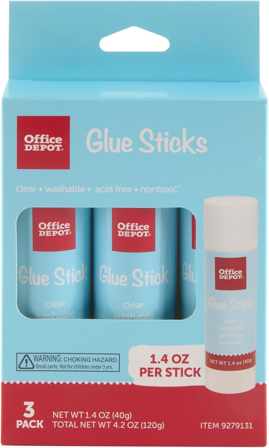 Office Depot® Brand Glue Sticks, 1.4 Oz, Clear, Pack Of 3 Glue Sticks