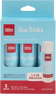 Office Depot® Brand Glue Sticks, 1.4 Oz, Clear, Pack Of 3 Glue Sticks