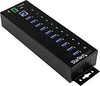 StarTech.com 10-Port USB 3.0 Hub - 5Gbps - Metal Industrial USB-A Hub with ESD & Surge Protection - Din Rail