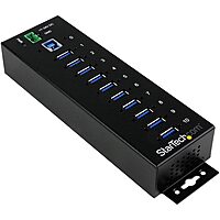 StarTech.com 10-Port USB 3.0 Hub - 5Gbps - Metal Industrial USB-A Hub with ESD & Surge Protection - Din Rail