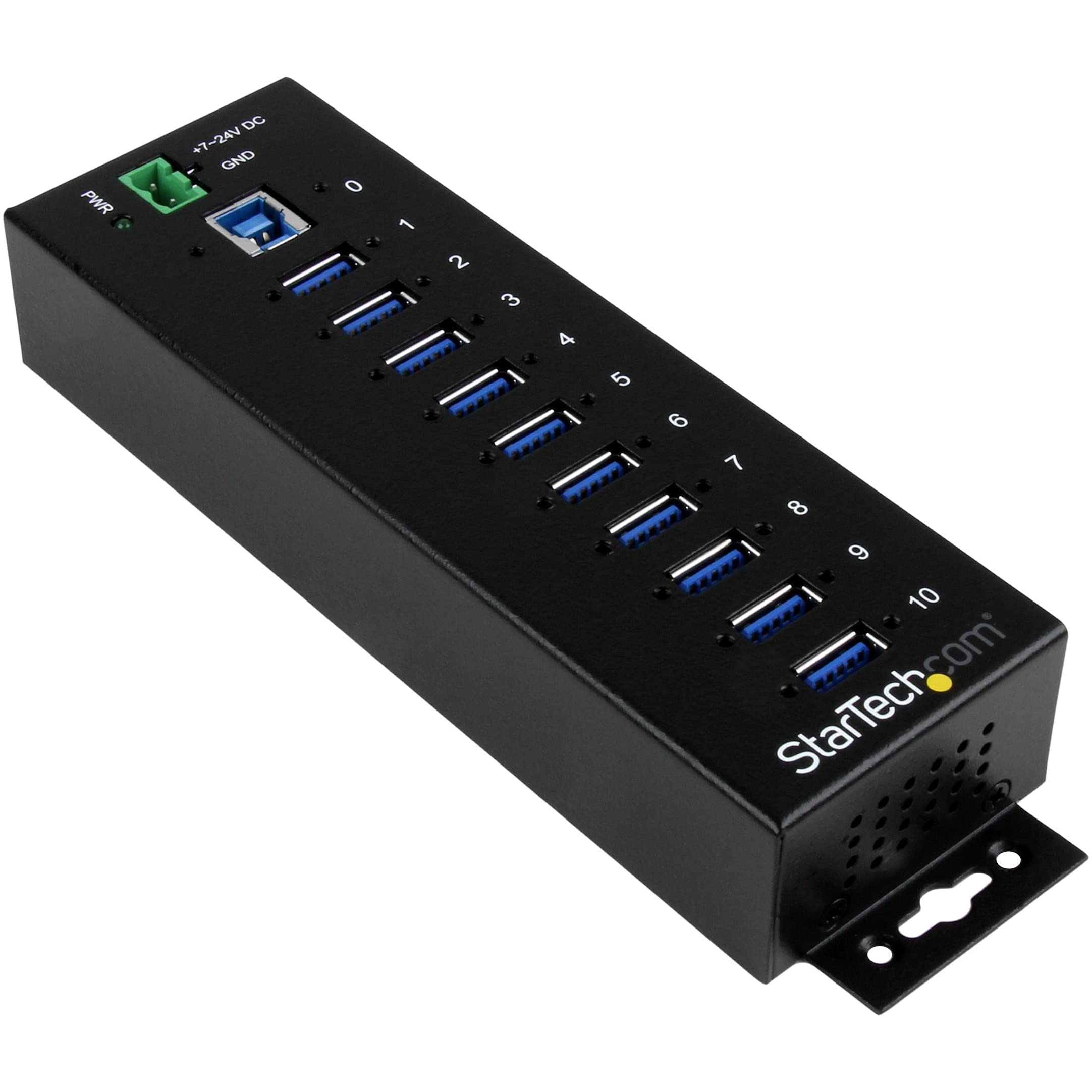 StarTech.com 10-Port USB 3.0 Hub - 5Gbps - Metal Industrial USB-A Hub with ESD & Surge Protection - Din Rail