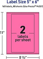 AVERY Printable Rectangle Labels, Sure Feed Technology, 5" x 6", Bright Pink, Laser/Inkjet Printable