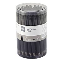 Office Depot® Brand Retractable Ballpoint Pens With Grips, Medium Point, 1.0 mm, Black Barrels, Black Ink, Pack Of 50 Pens