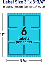 Avery Printable Rectangle Labels, Sure Feed Technology, 3" x 3.75", Bright Blue Labels, Print-to-The-Edge, Laser/Inkjet Printable, 60 Total, Great for Candles and Ingredients 60 labels