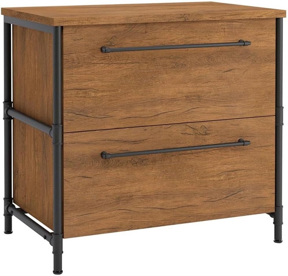 Sauder Iron City 31inW x 20inD Lateral 2-Drawer File Cabinet, Checked Oak