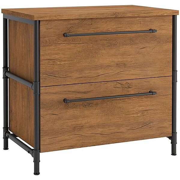 Sauder Iron City 31inW x 20inD Lateral 2-Drawer File Cabinet, Checked Oak