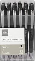 Office Depot Super Comfort Grip Retractable Gel Pens, Medium Point, 0.7 mm, Black Barrel, Black Ink, Pack of 12