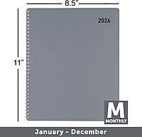 Office Depot Brand Monthly Planner, 8 1/2" x 11", Silver, January 2026 to December 2026, OD00163026