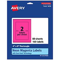 Avery Printable Rectangle Labels, Sure Feed Technology, 4" x 6", Neon Magenta, Print-to-The-Edge, Laser/Inkjet Printable