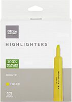 Office Depot Brand Chisel-Tip Highlighters, 100% Recycled Plastic Barrel, Fluorescent Yellow, Pack Of 12