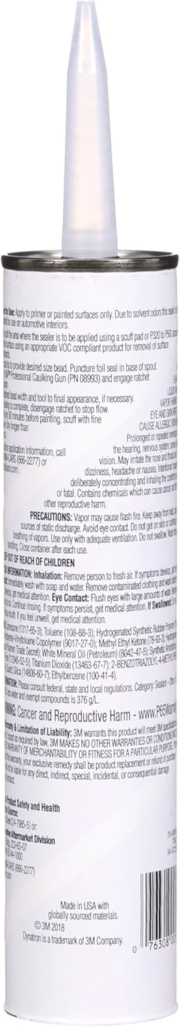 3M Dynatron Auto Seam Sealer Caulk, 550, Grey Color, Permanently Elastic, Fast-Skinning, Non-Staining, Non-Sagging