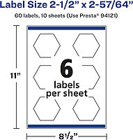 Avery Glossy Clear Hexagon Labels, Sure Feed Technology, 2-1/2" x 2-57/64", Print-to-the-Edge, Laser/Inkjet Printable