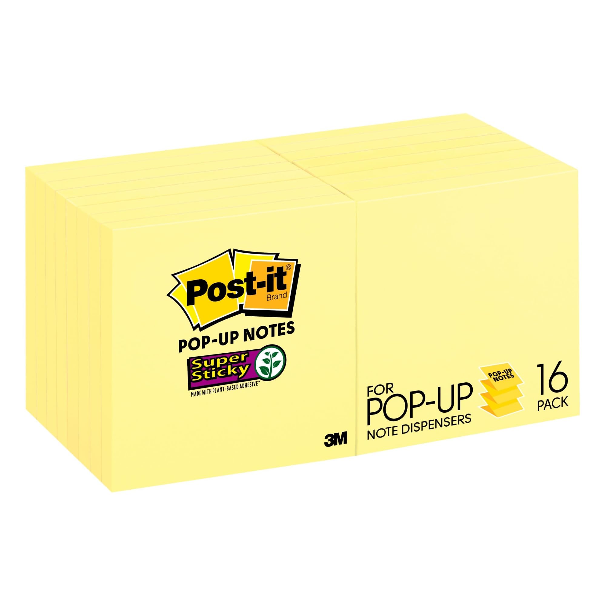 Post-it Super Sticky Pop Up Notes, 16 Pads, 3 in x 3 in, Canary Yellow