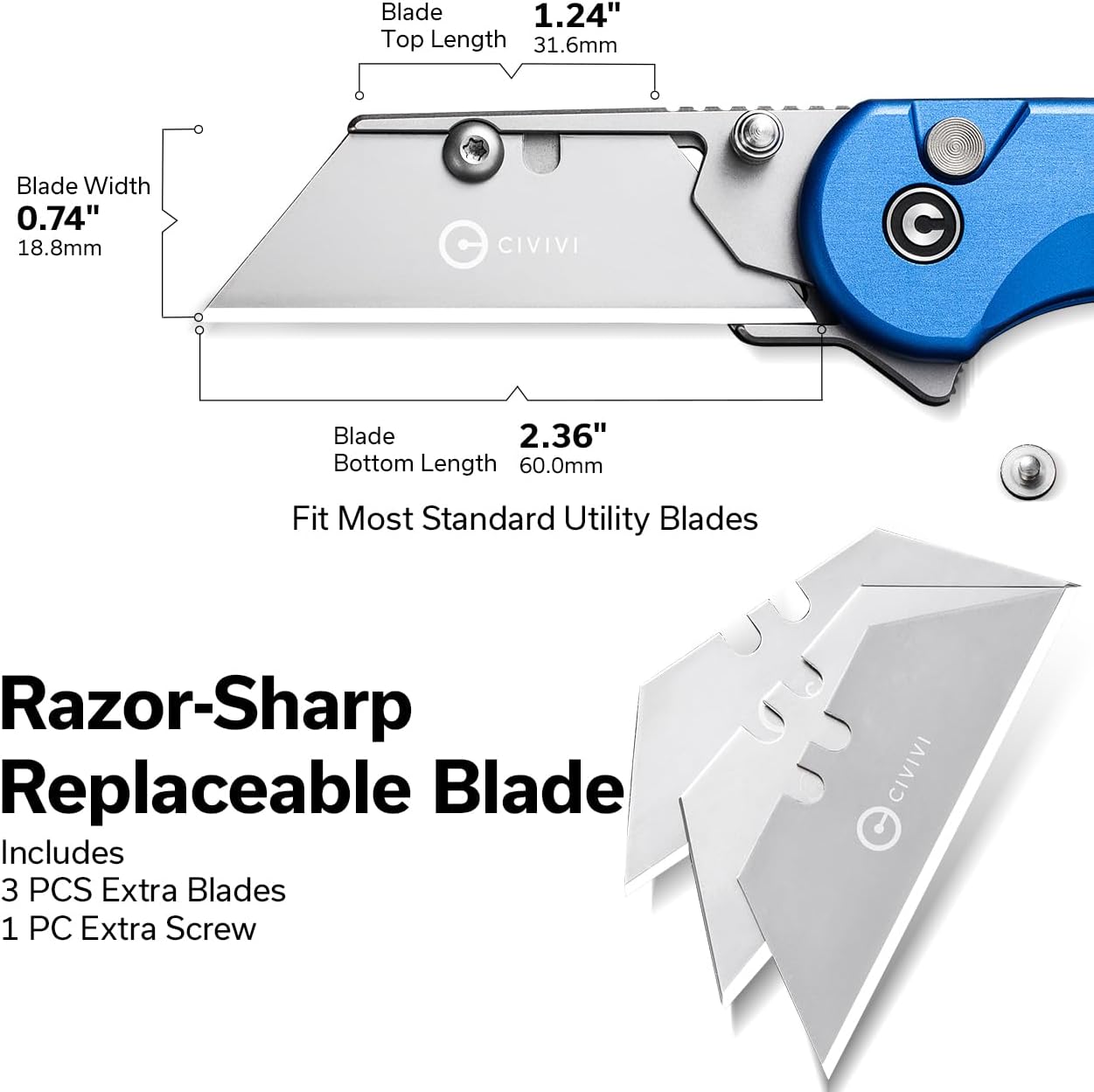 CIVIVI Folding Utility Knife Box Cutter, Elementum Utility Pocket Edc Knife with 3Pcs Extra Razor Blades, Three Ways to Open