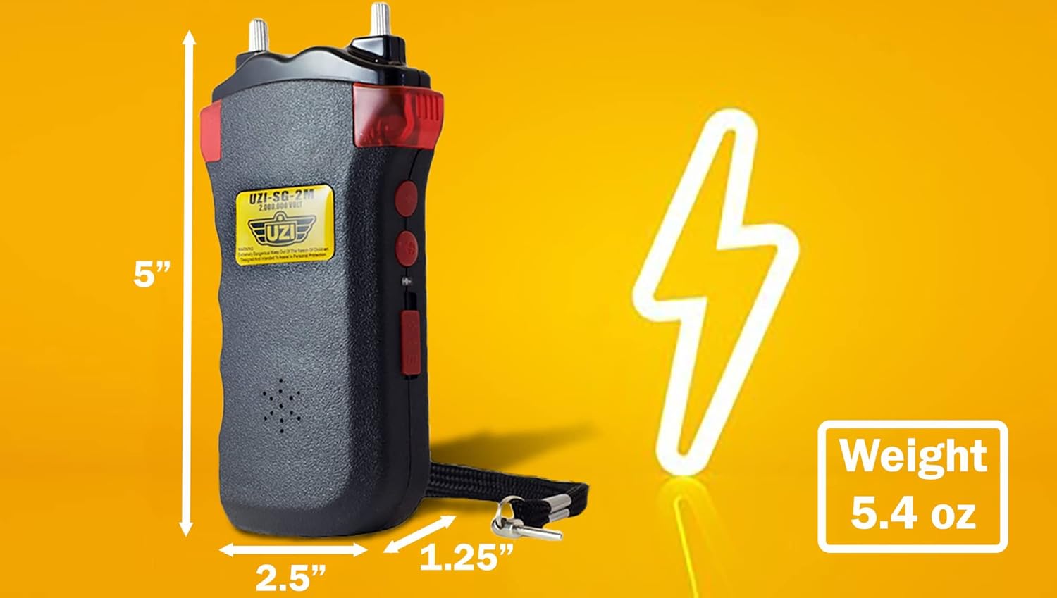 Uzi Rechargeable Stun Gun Self Defense & Protection for Men, Women, 4-in-1 Device, 2 Million Volt, with LED Light