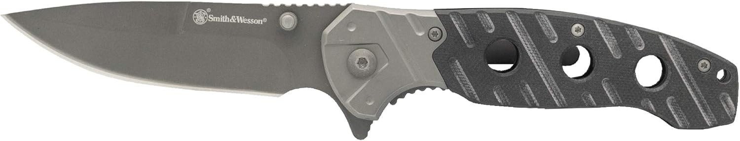 Smith & Wesson 7.75in Ti-Nitride, High Carbon S.S. Folding Knife with 3.25in Drop Point Blade and G10 Aluminum Handle