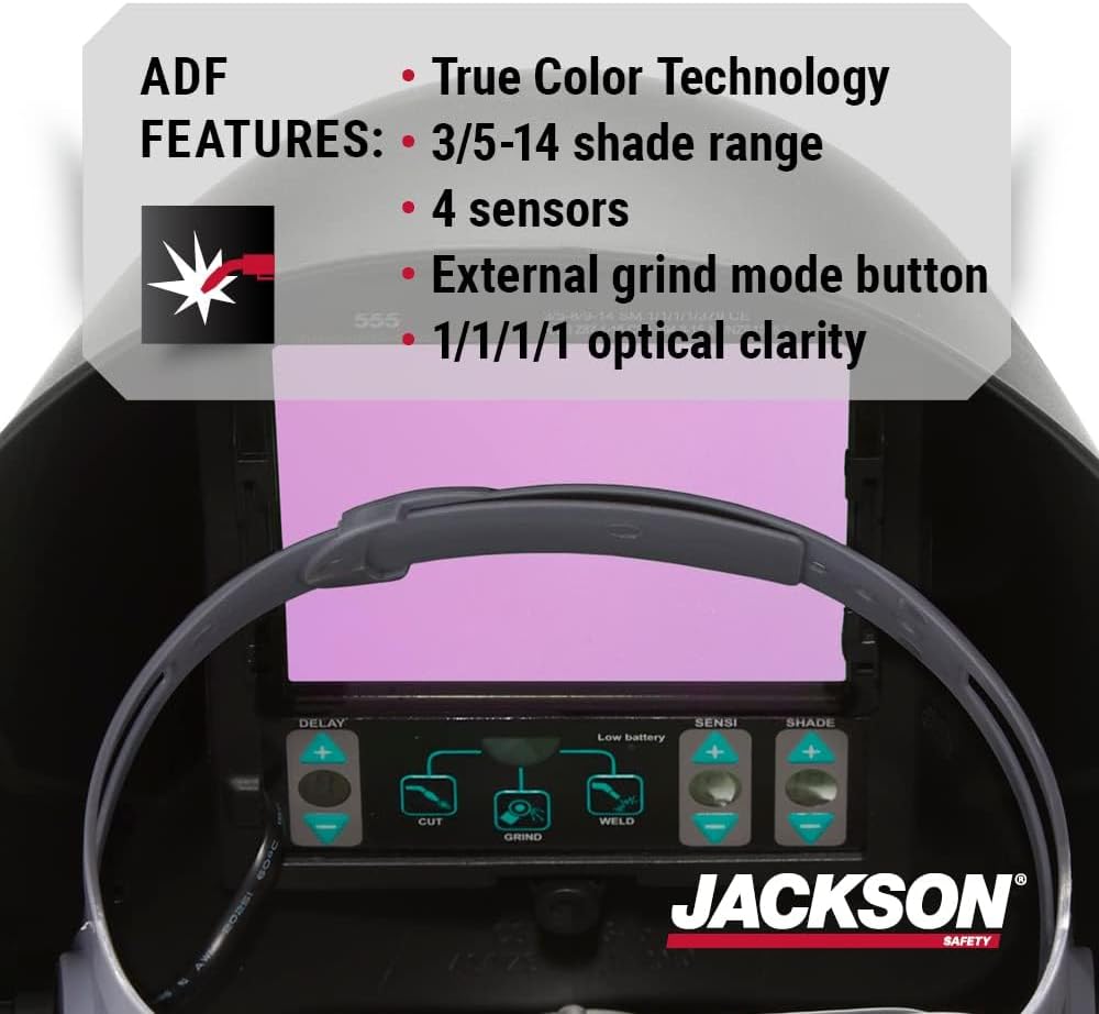 Jackson Safety TRANSLIGHT 555 + Premium Auto Darkening Helmet, Digital Control, 3.86" x 3.23" Viewing Area, 46250