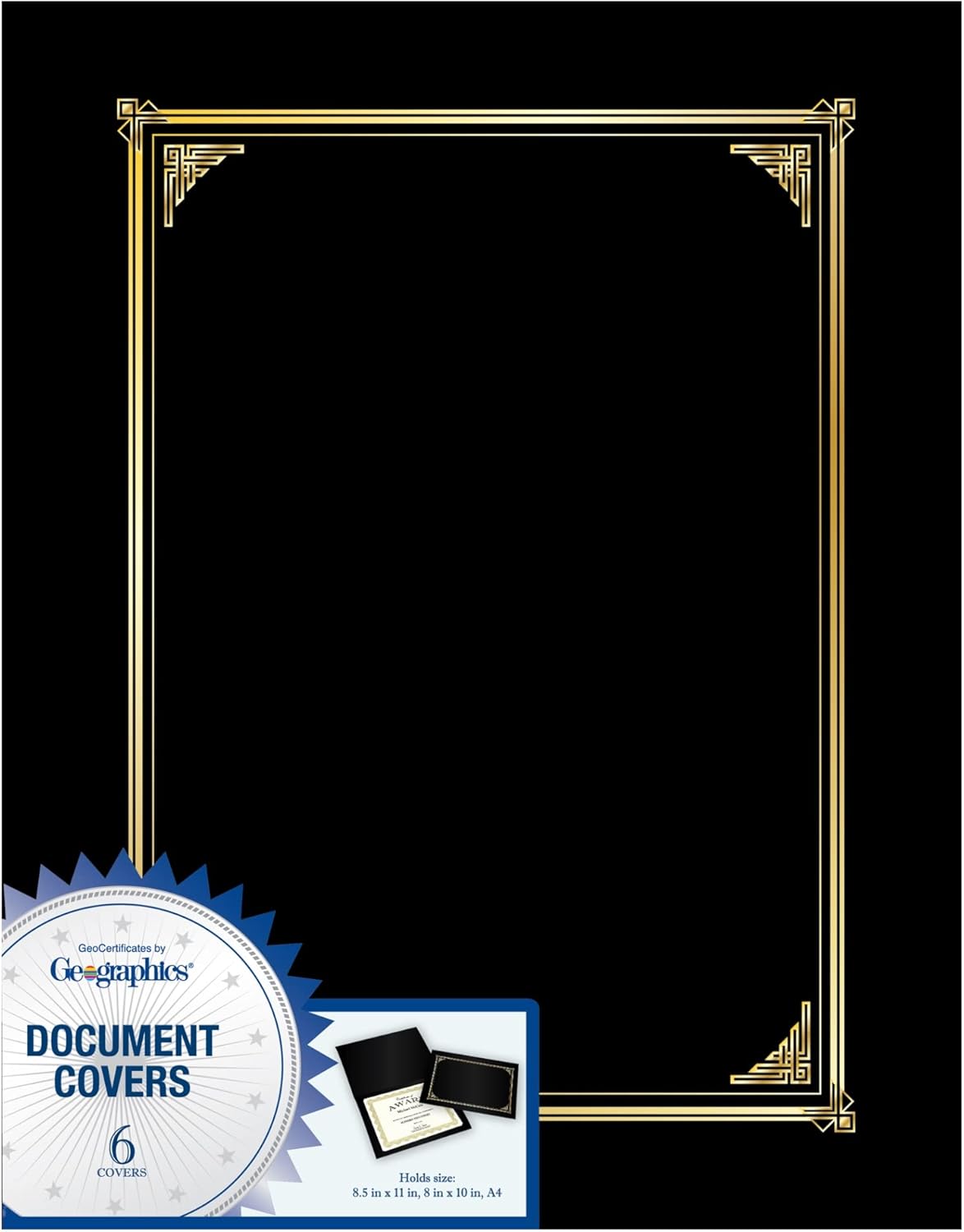 Geographics Classic Linen Certificate/Document Covers, 12.5 x 9.75 in, Black, 30% Recycled, 6 Pack