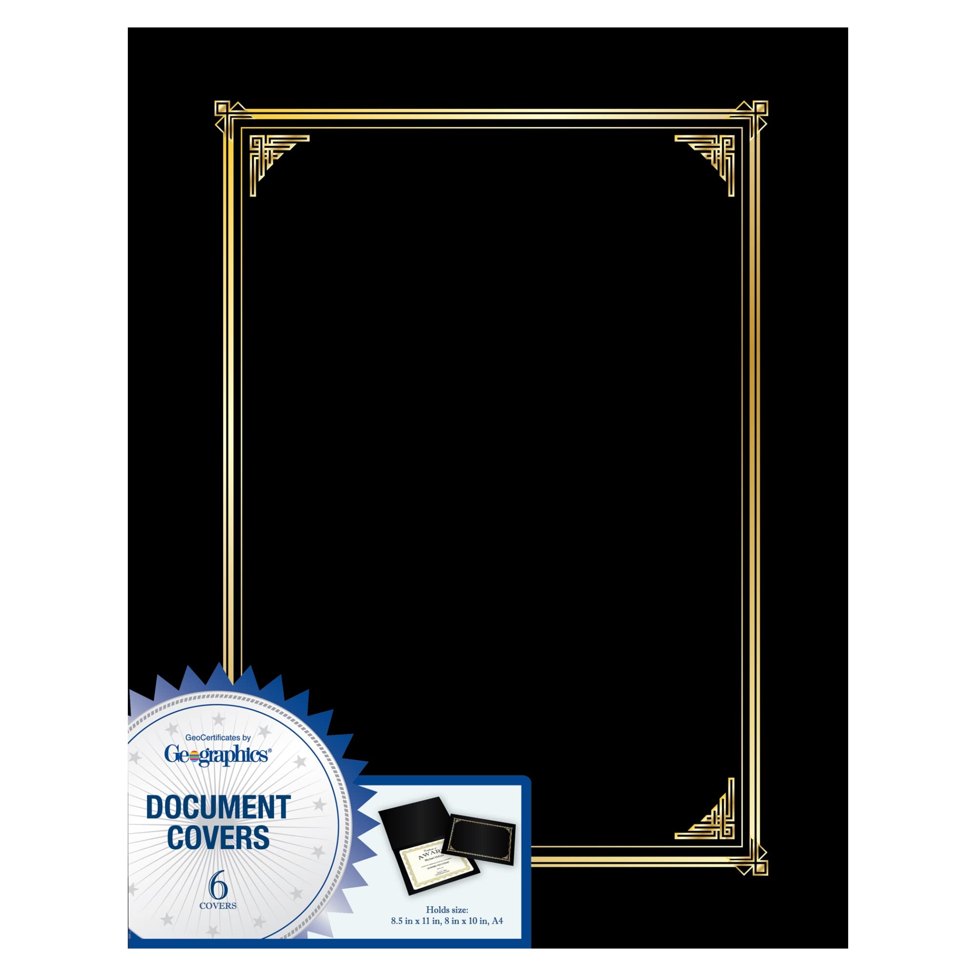 Geographics Classic Linen Certificate/Document Covers, 12.5 x 9.75 in, Black, 30% Recycled, 6 Pack