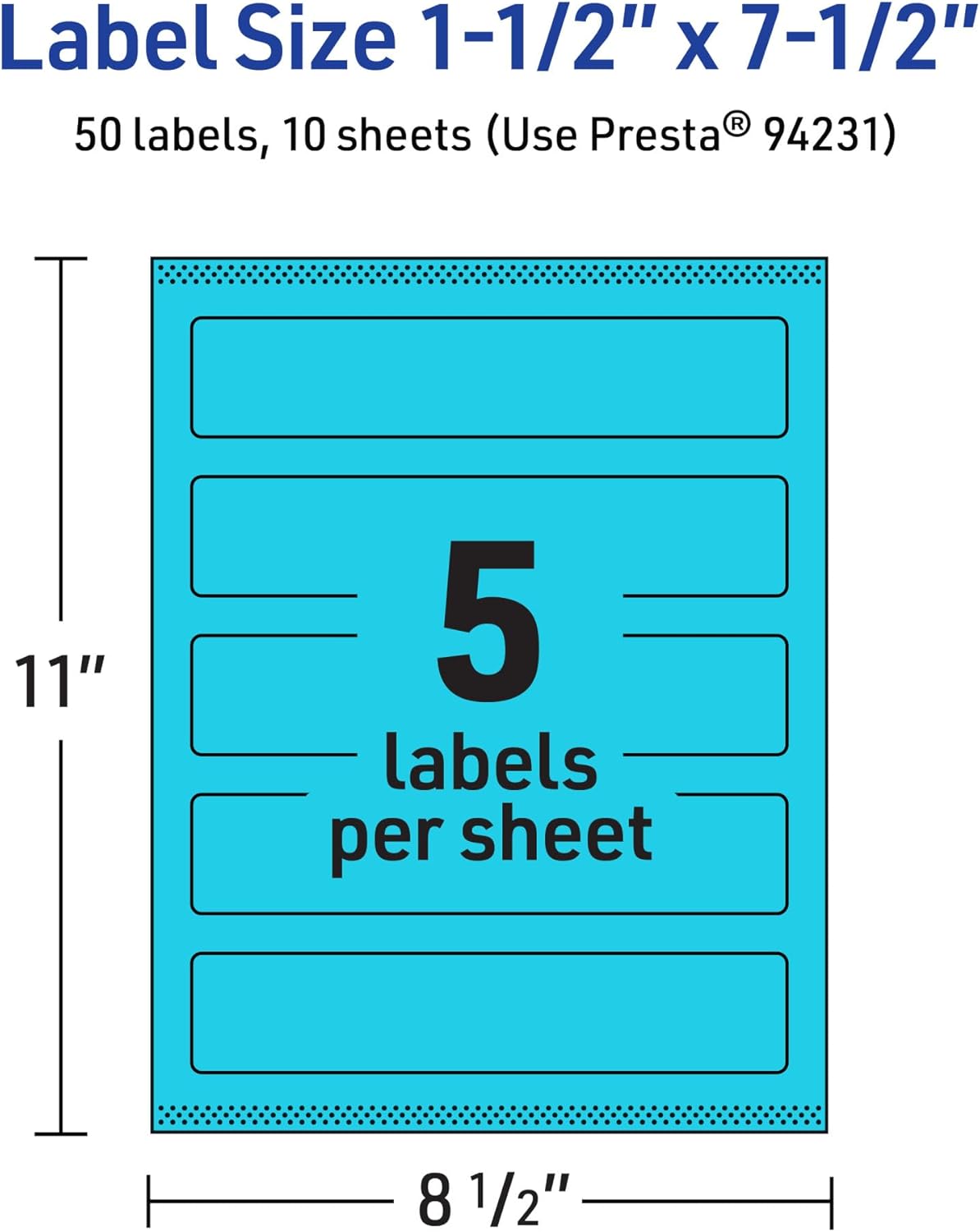 AVERY Printable Rectangle Labels, Sure Feed Technology, 1-1/2" x 7-1/2", Bright Blue, Print-to-the-Edge