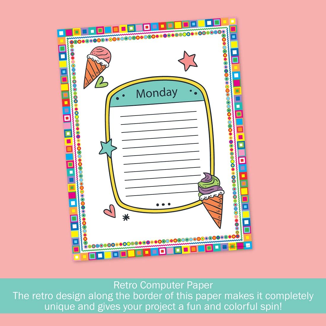 Barker Creek Retro Design Computer Paper, 8-1/2 x 11 Inches, 50 Sheets